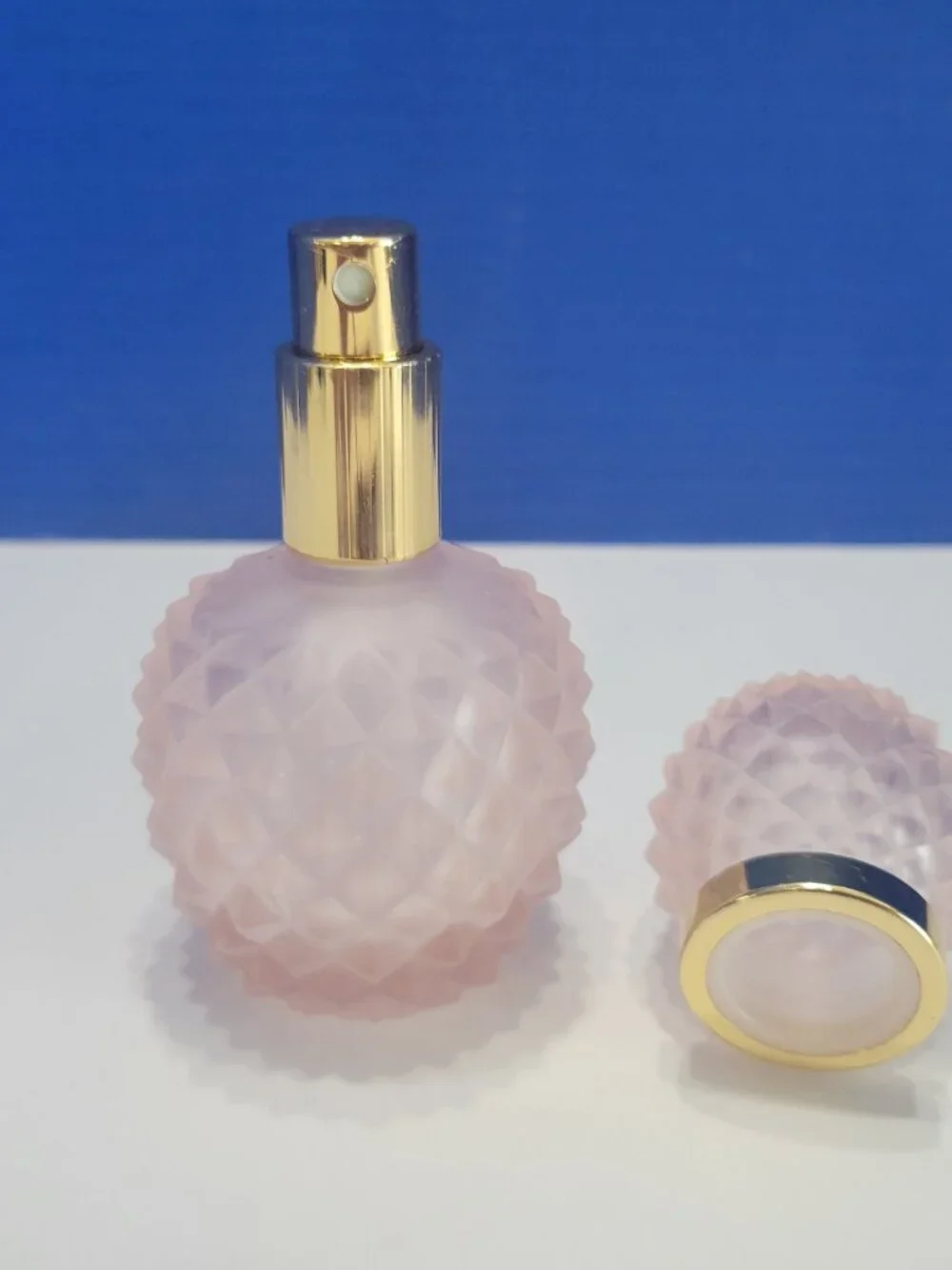 Vintage Pink Satin Glass Perfume Bottle Empty